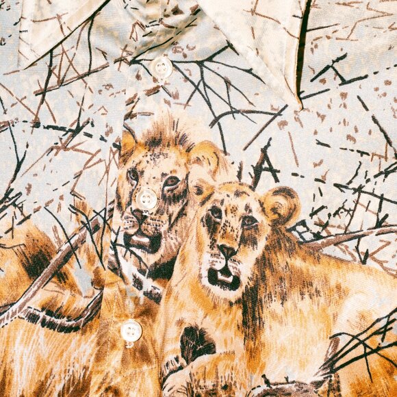 Vintage 70s Oleg Cassini by Burma Butterfly-Collar Disco Shirt – Lion Scene - Picture 5 of 5